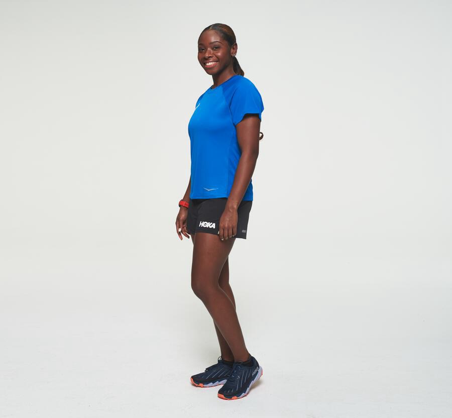 Hoka Australia One One Performance Short Sleeve - Womens Tops Blue - MWXCF-3420